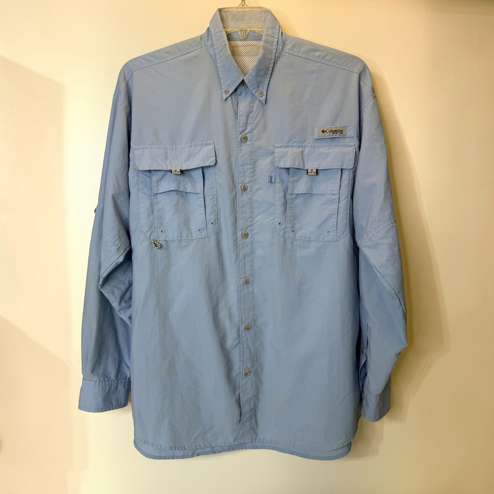 Columbia PFG Mens XXL Light Blue Vented Long Sleeve Collared Omni-Shade Shirt